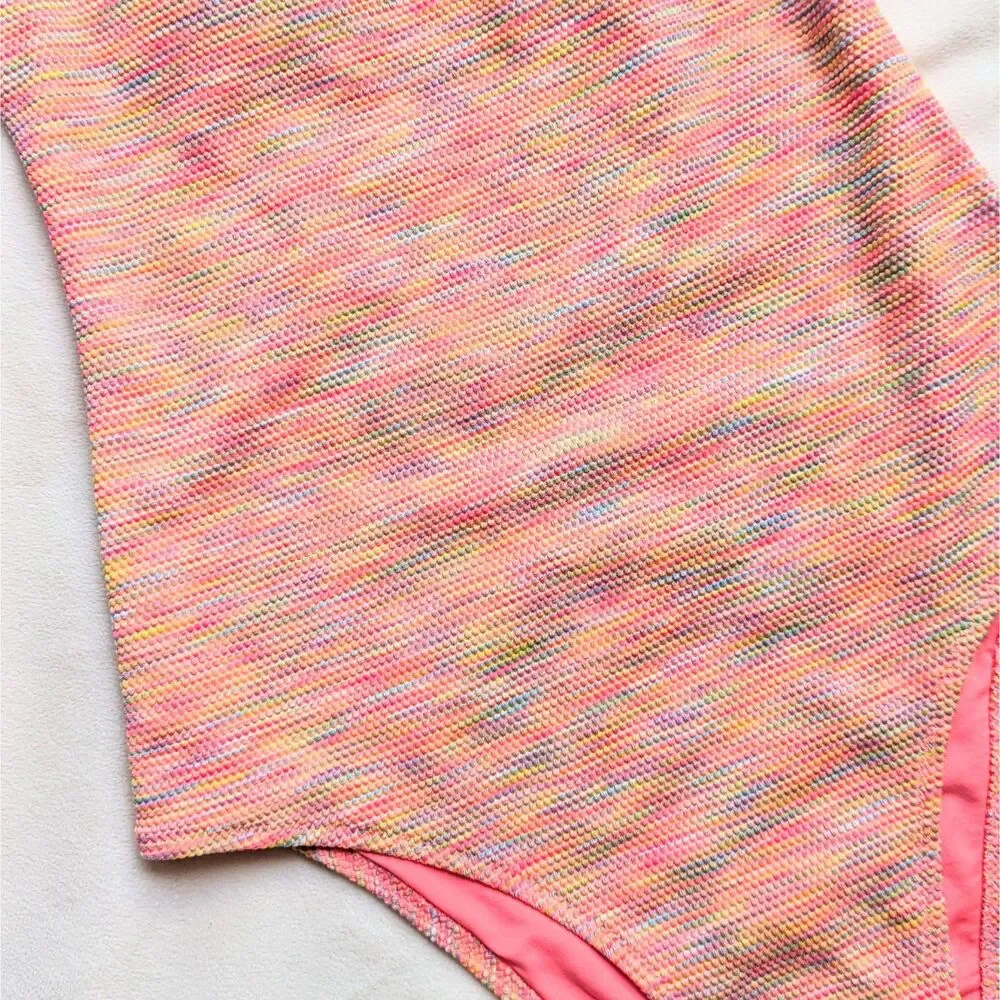 Aerie Pink Coral Space Dye Pique Bandeau One Piece Swimsuit XS Cheeky Cut New